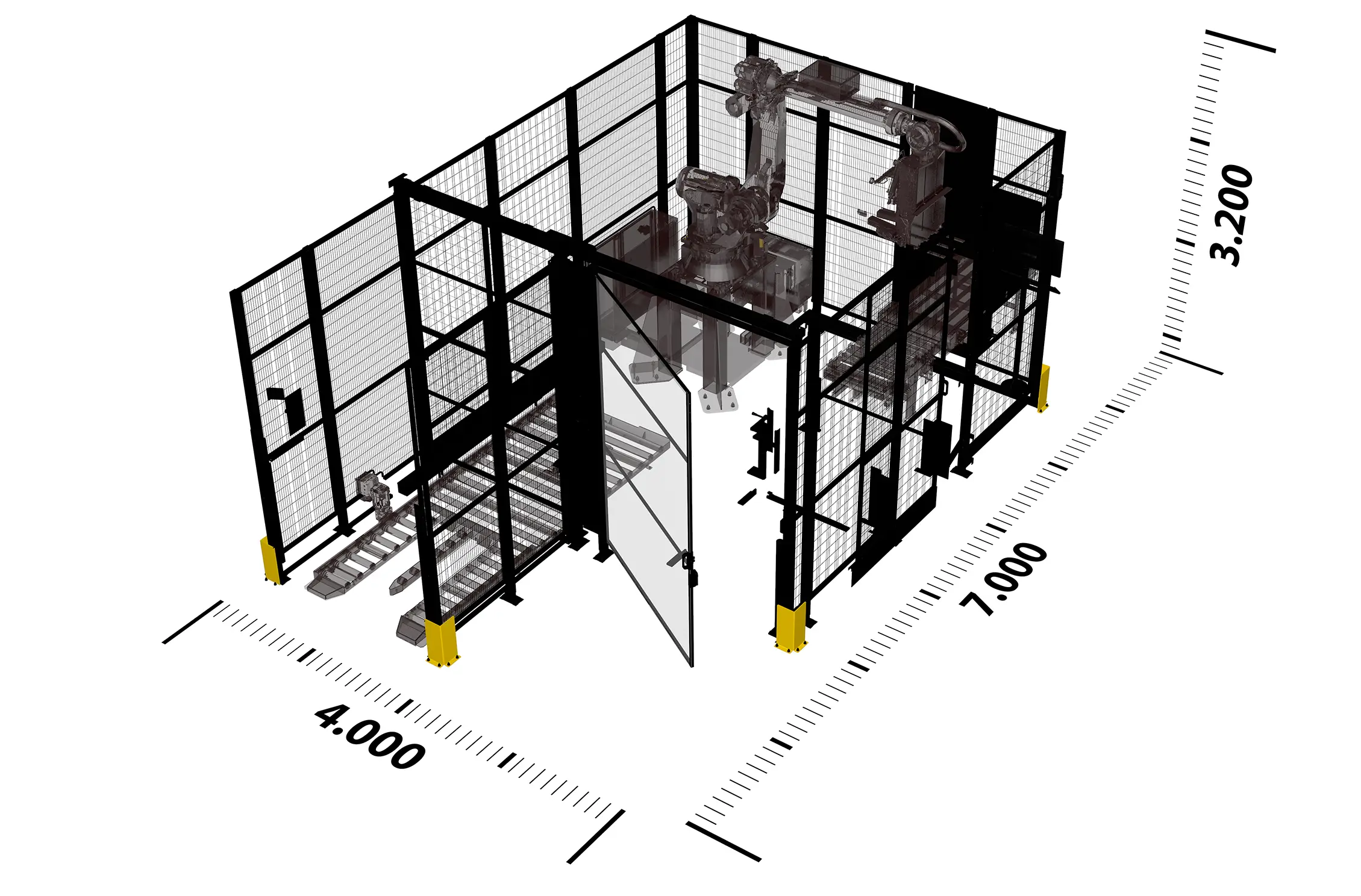 Bemaßung der Robottierzelle - 3D Darstellung