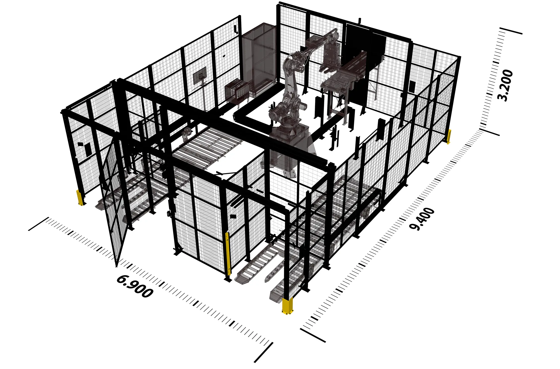 Bemaßung der Robottierzelle - 3D Darstellung